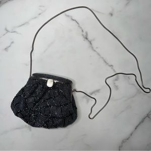 Vintage Lindsey Blake Women's Gray Beaded Silver Hardware Chain Purse